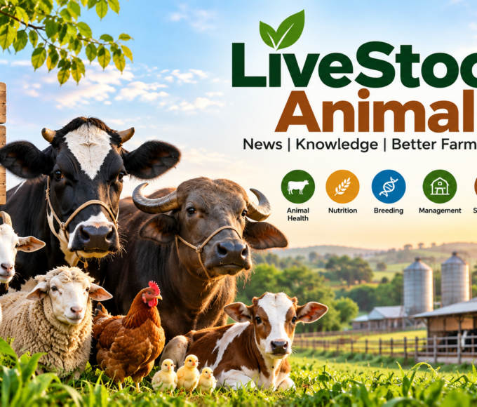 LiveStock Animal farming with cattle, buffalo, goats, sheep and poultry on a farm